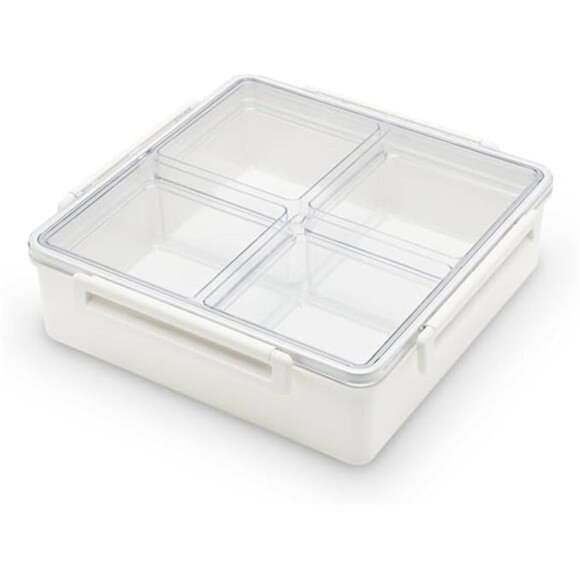 Snack Box 4 Compartment Airtight Serving Tray Portable Charcuterie Fruit Veggie - Picture 7 of 7
